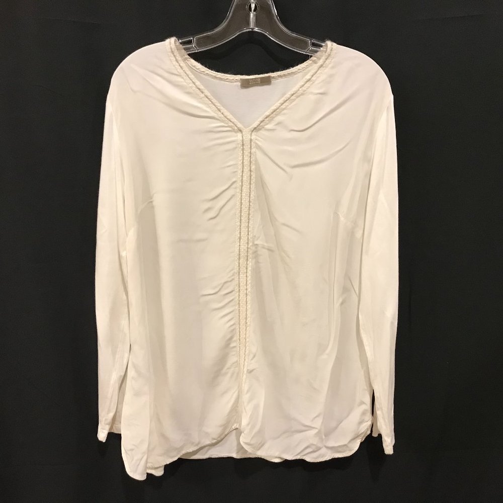 Womens Size Medium White by Elena Miro Cream Mixed Media Blouse Made in Italy